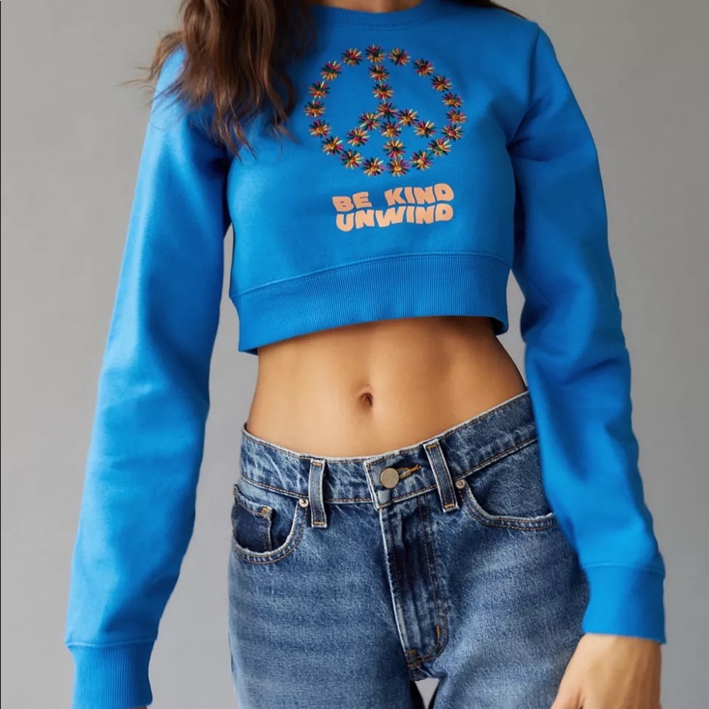 URBAN OUTFITTERS Be Kind Embroidered Cropped Sweatshirt